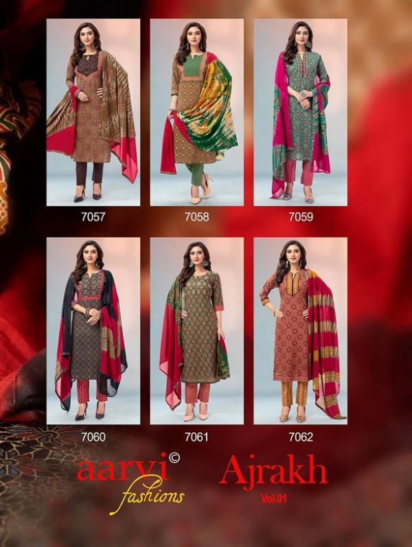 Aarvi Ajrakh Vol-1 Cototn Designer Kurti Pant With Dupatta Collection